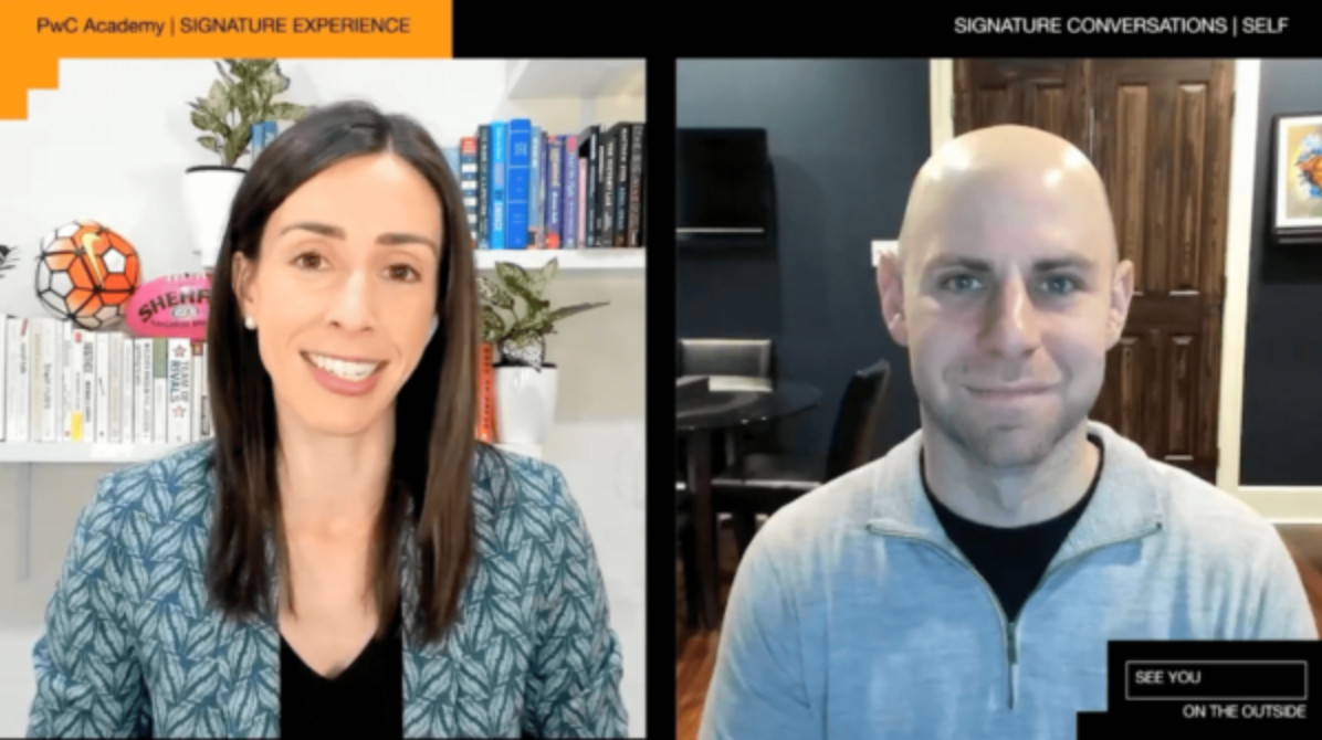 Holly Ransom interviewing Adam Grant for a virtual event