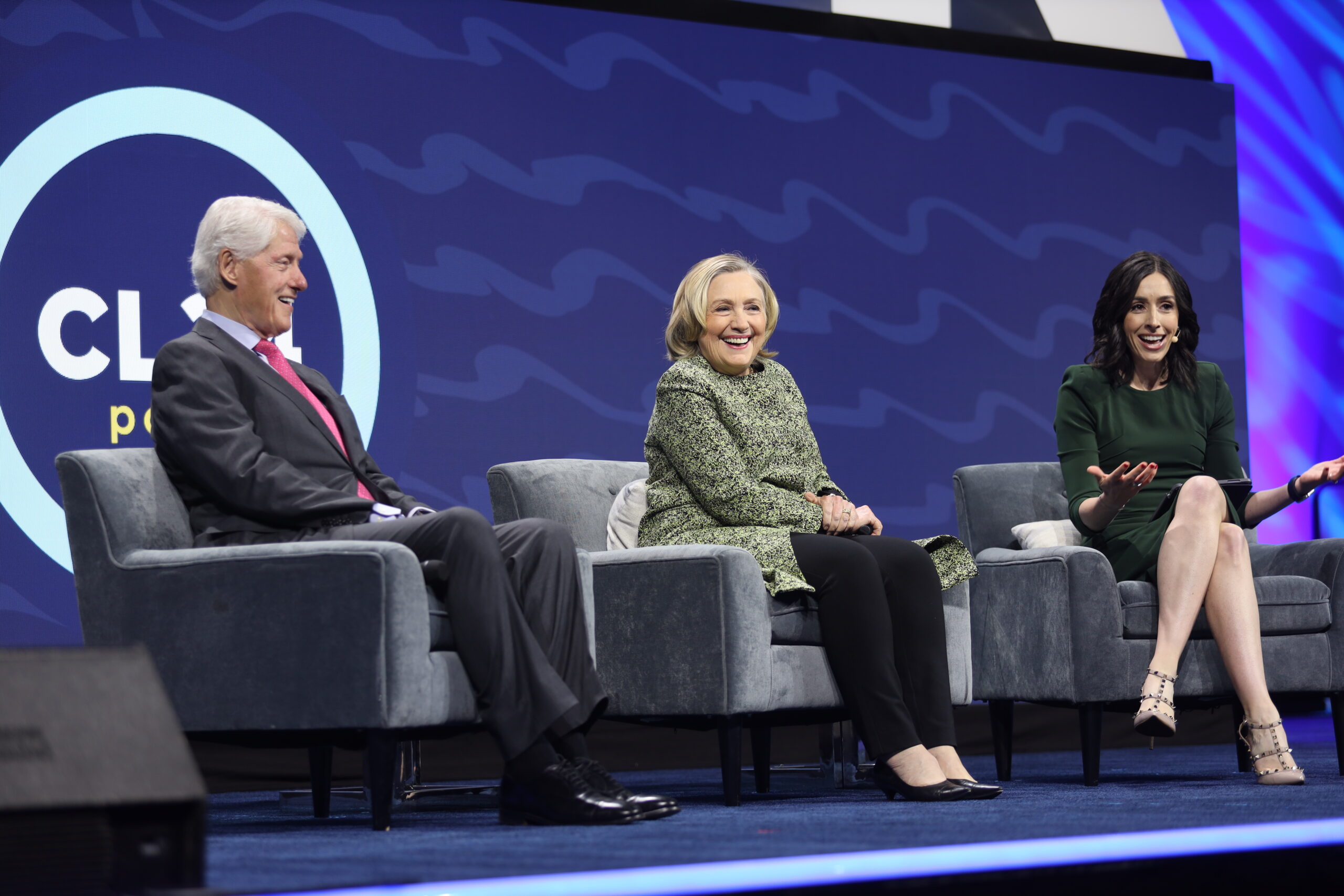 Holly Ransom on stage interviewing President Bill Clinton & Secretary Hillary Clinton